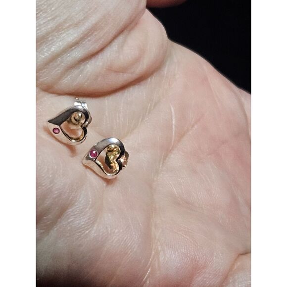 Sterling Silver Open Heart Earrings With Pink Morganite - Picture 3 of 8